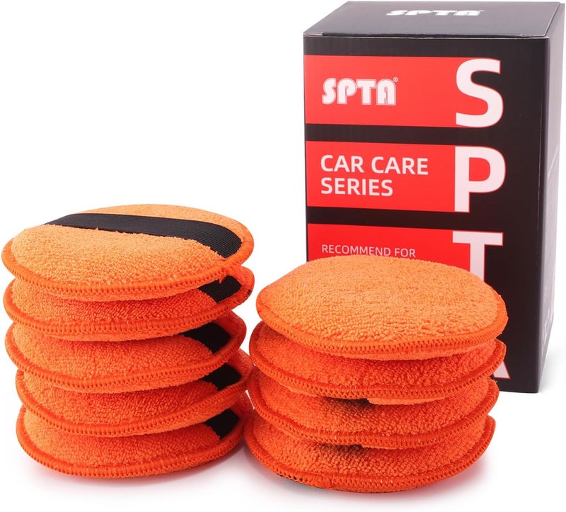 SPTA Microfiber Applicator Pads, 9Pcs 5 inch Car Wax Applicator Hand Polishing Microfiber Foam Pads Set with Grip of Elastic Band, Microfiber Buffing Cleaning Pads for Car Polish Applying Wax - Image 1